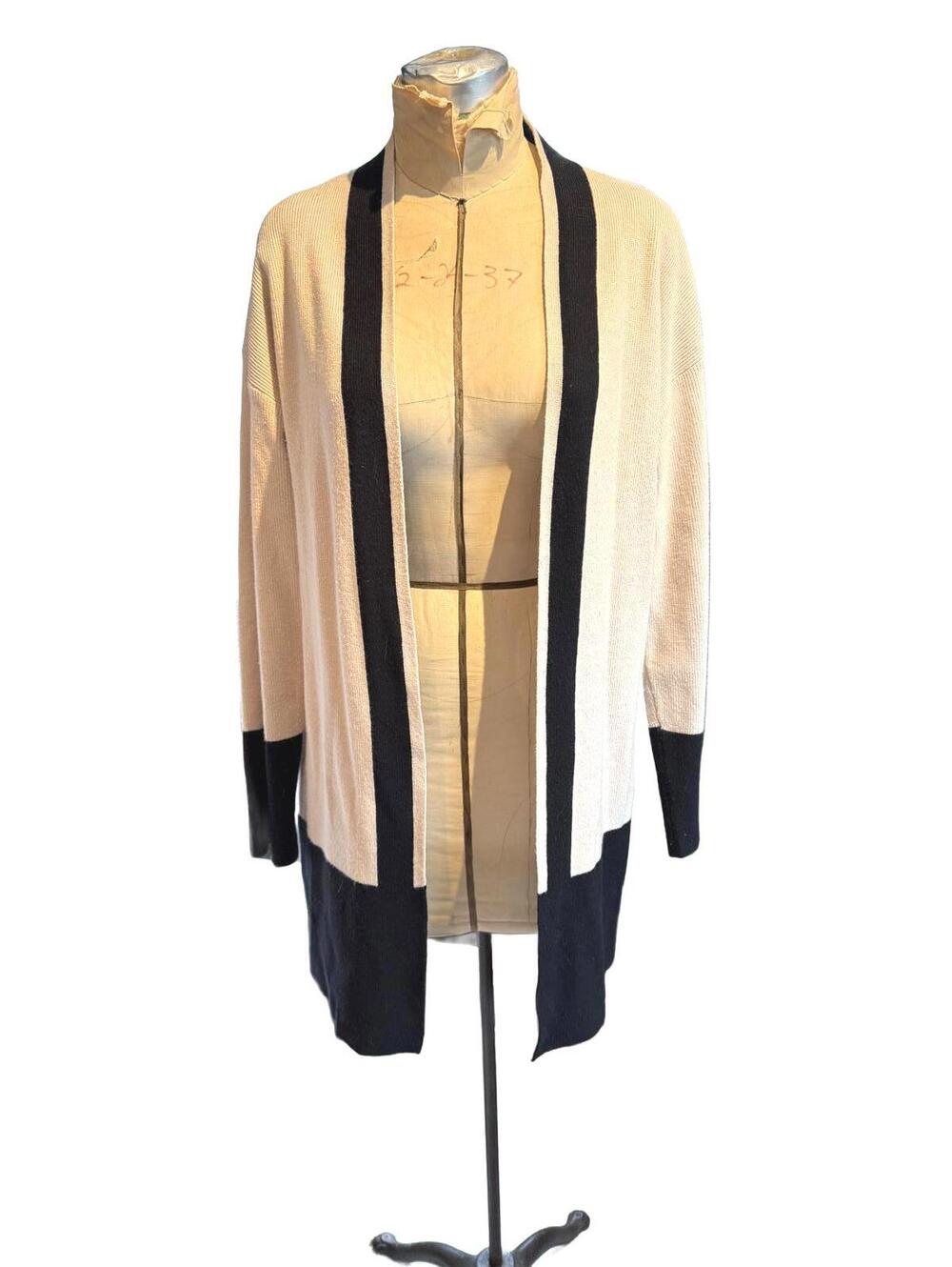 Truth by Republic Beige and Black Colorblock Open Front Cardigan Sweater